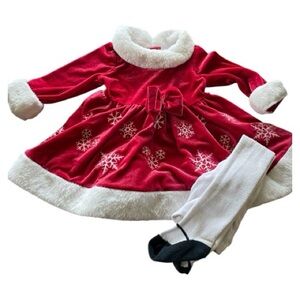 Disney Baby Red White Velvet Mrs Claus Christmas Dress & Tights 18-24 months